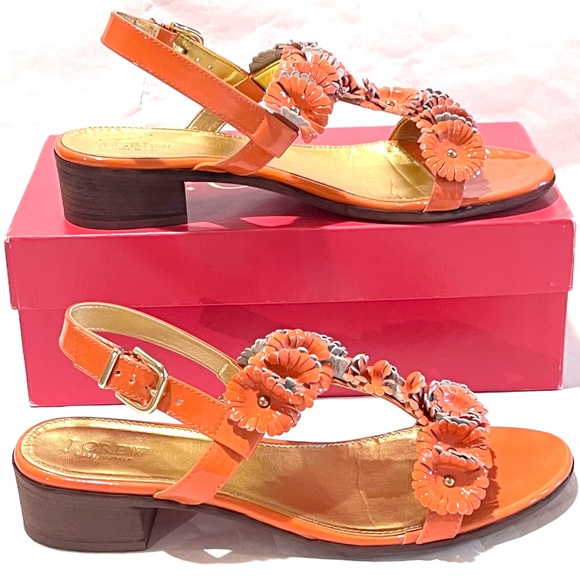 J. Crew Aurora Patent T-strap Sandals Size 10 Sweet Papaya (Orange) - Picture 5 of 14